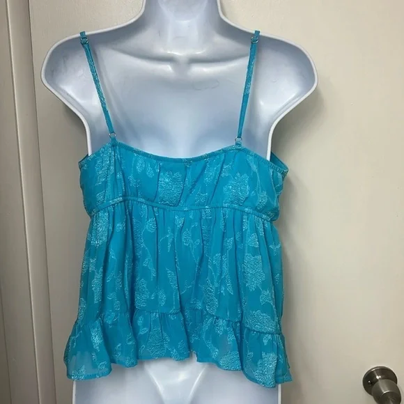 Honey & Sparkle Blue Atoll Floral Jacquard Babydoll Tank Top Sz XL NWT - Picture 3 of 10